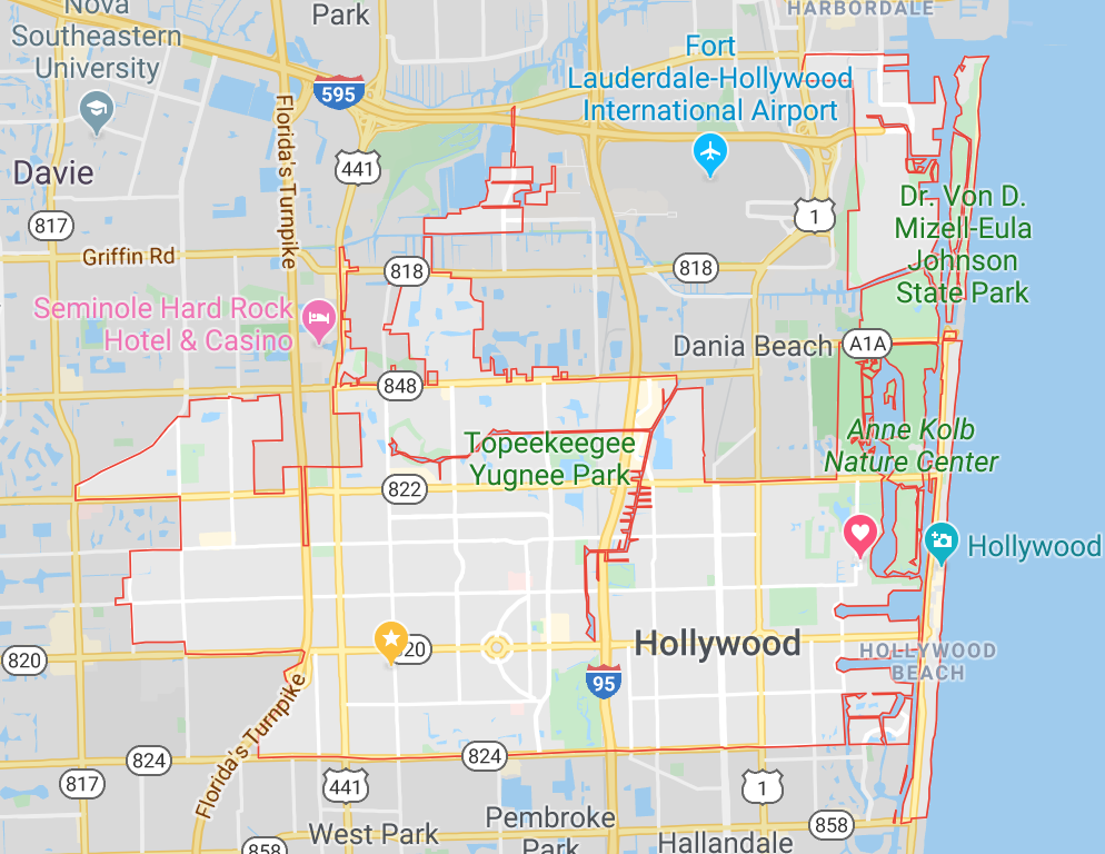 Map of Hollywood Fl